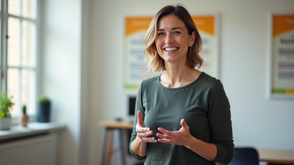 Frans docent geeft les aan kleine groep studenten in gezellig klaslokaal met Franse decoraties