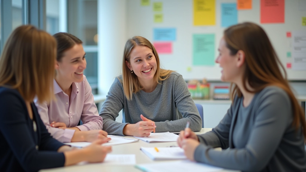 Moderne Franse lesruimte met studenten in conversatie