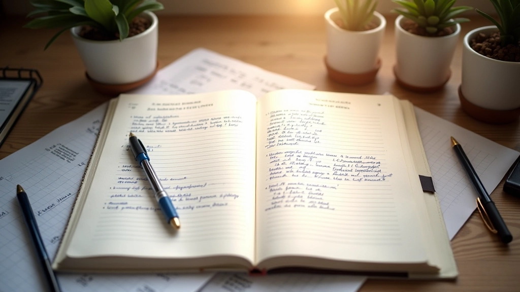 Overhead view van open Frans grammatica boek met aantekeningen en markeerpen op een houten tafel
