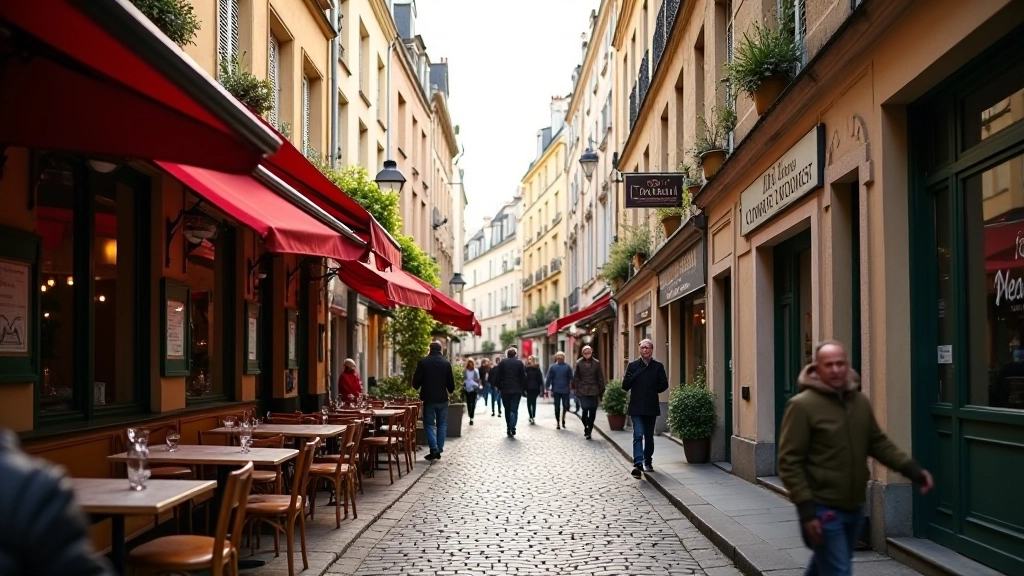 Straat in Parijs met café en architectuur op achtergrond