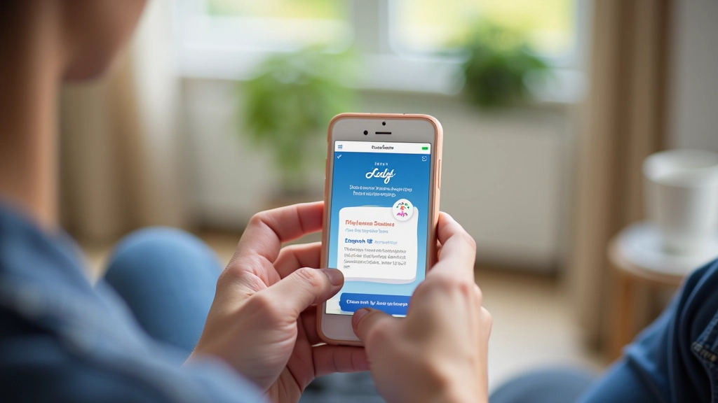 Smartphone met taal-app open, handen van persoon, huiselijke omgeving