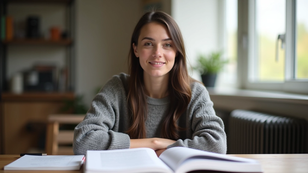 Student aan bureau met grammaticaboeken en aantekeningen