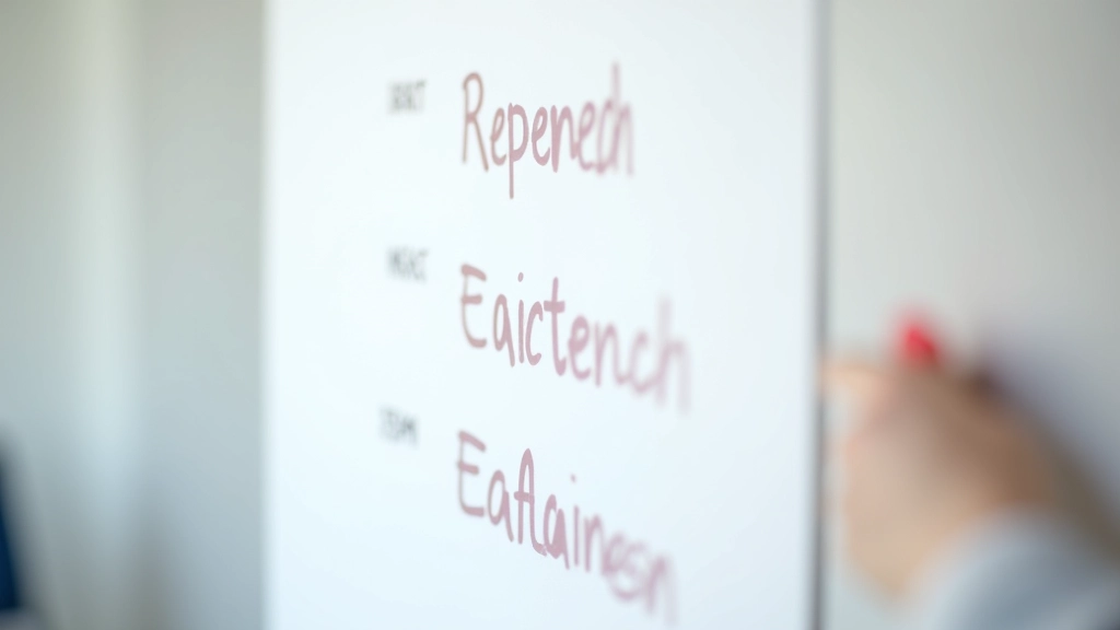 Whiteboard met Franse werkwoordenkaarten in drie kleuren gegroepeerd